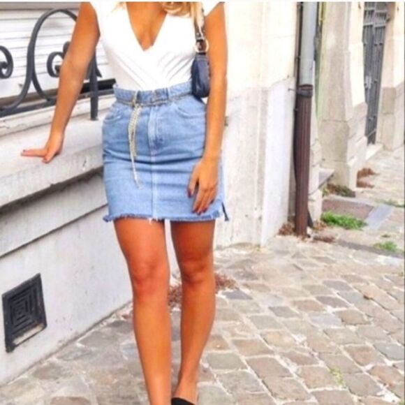 ALL SAINTS KIM HIGH RISE DENIM FRAYED DISTRESSED MINI SKIRT COASTAL COWGIRL - Picture 1 of 13